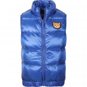 Teddy Logo Patch Padded Gilet in Blue