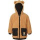 Contrasting Logo Pockets Faux Fur Hooded Jacket in Brown