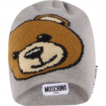 Teddy Logo Print Winter Cap and Snood Scarf in Grey