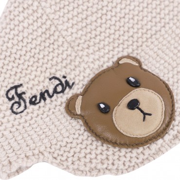 Mink Pom Pom Cashmere Winter Cap with Ear Flaps in Beige