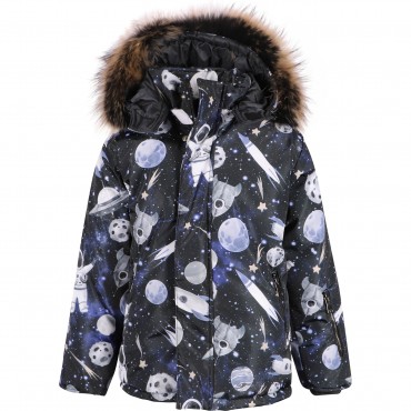 Space Print Winter Jacket in Black