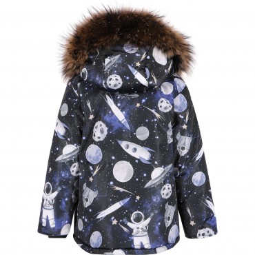 Space Print Winter Jacket in Black