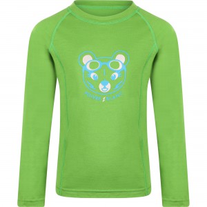 Bear Print Merino Wool Long-Sleeved Tee in Green