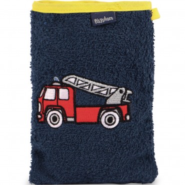 Firetruck Hooded Towel and Wash Mitt Set in Navy