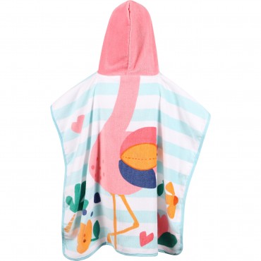 Flamingo Hooded Terry Towel in Blue and White